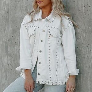 White denim jacket with silver studded details XXL- Kedera